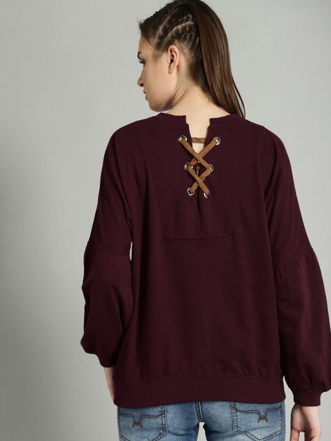 

Roadster Women Burgundy Solid Sweatshirt
