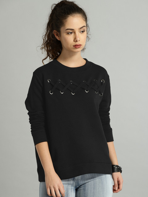 

Roadster Women Black Solid Sweatshirt