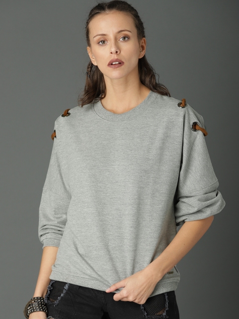 

Roadster Women Grey Solid Sweatshirt