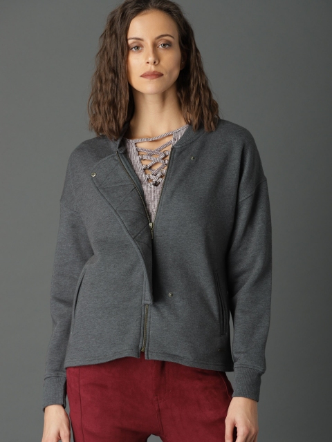 

Roadster Women Grey Solid Sweatshirt