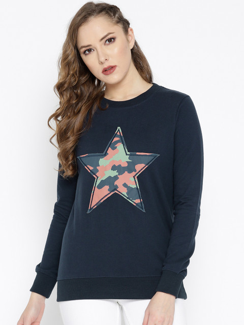

Roadster Women Navy Blue Applique Detail Sweatshirt