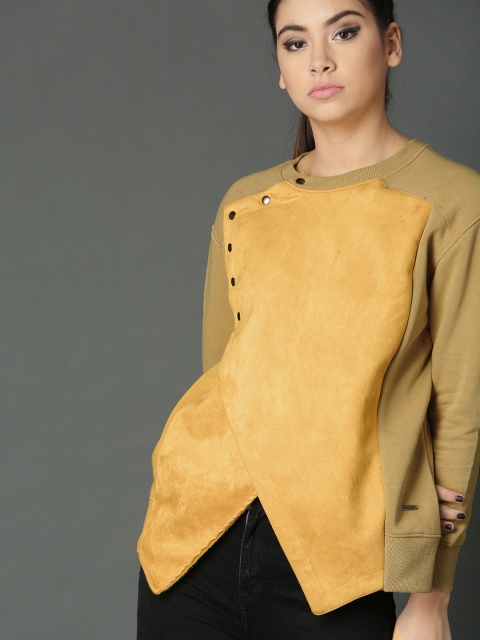 

Roadster Women Mustard Yellow Solid Sweatshirt