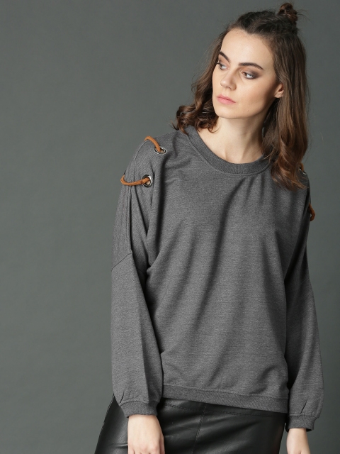 

Roadster Women Charcoal Grey Solid Sweatshirt