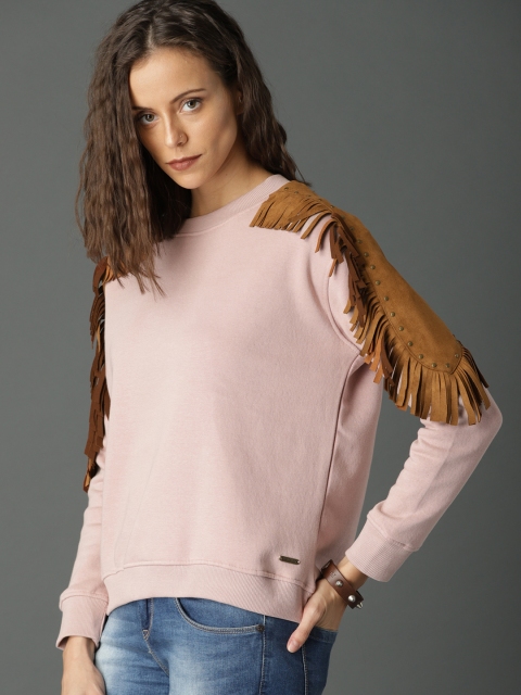 

Roadster Women Peach-Coloured Solid Sweatshirt