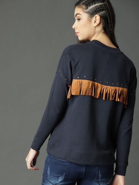 

Roadster Women Navy Blue Solid Styled Back Sweatshirt