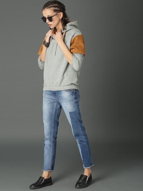 

Roadster Women Grey Solid Hooded Sweatshirt