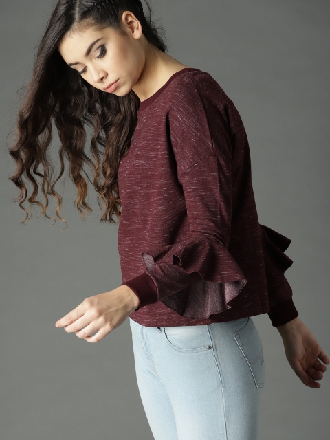 

Roadster Women Burgundy Solid Sweatshirt