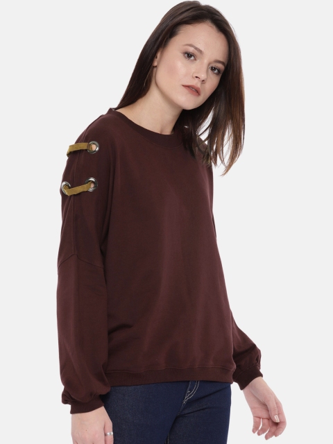 

Roadster Women Burgundy Solid Sweatshirt