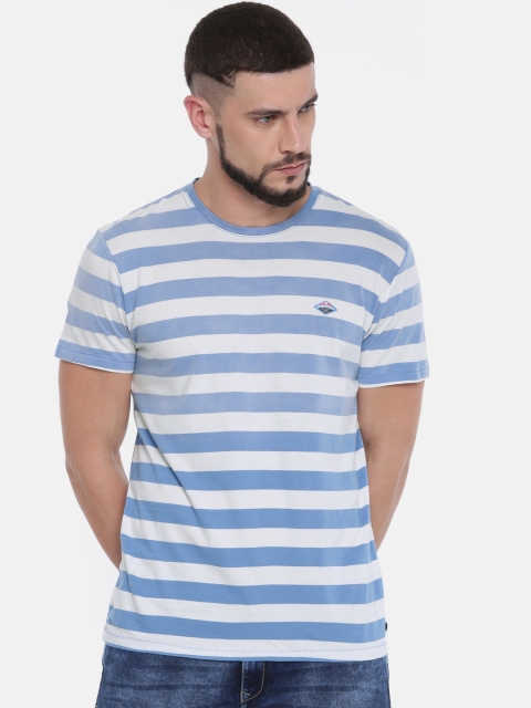 

ESPRIT Men Off-White & Blue Striped Round Neck T-shirt