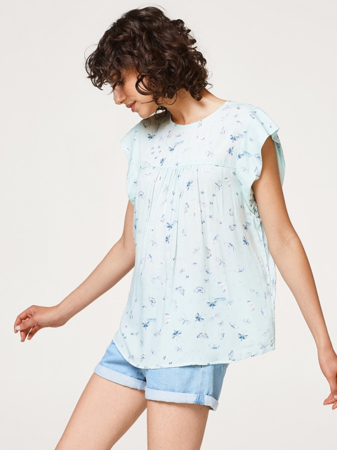 

ESPRIT Women Sea Green Printed Top