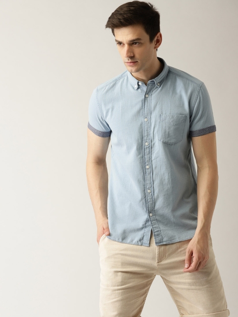 

ESPRIT Men Blue Regular Fit Self Checked Casual Shirt