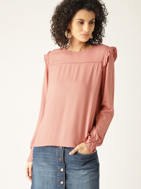 

ESPRIT Women Dusty Pink Solid Styled Back Top