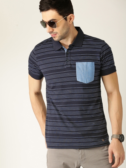 

ESPRIT Men Navy Blue Striped Polo Collar T-shirt