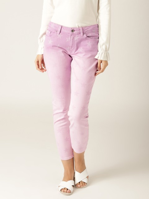 

ESPRIT Women Purple Dyed Skinny Fit Low-Rise Clean Look Stretchable Cropped Jeans
