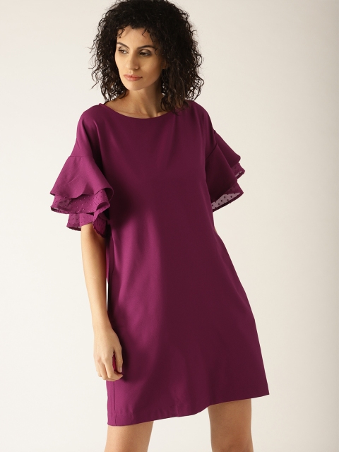 

ESPRIT Women Burgundy Solid A-Line Dress