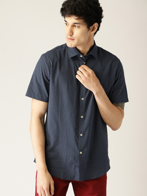 

ESPRIT Men Navy & White Regular Fit Printed Casual Shirt, Navy blue