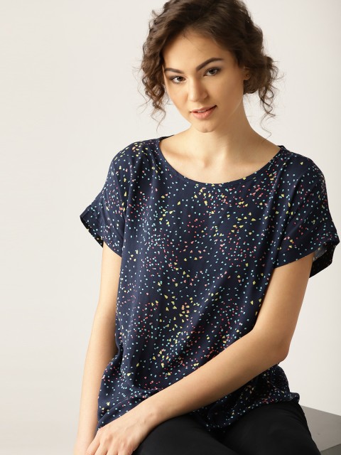 

ESPRIT Women Navy Blue Printed Top