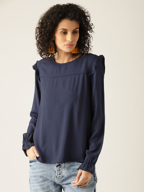 

ESPRIT Women Navy Blue Solid Styled Back Top