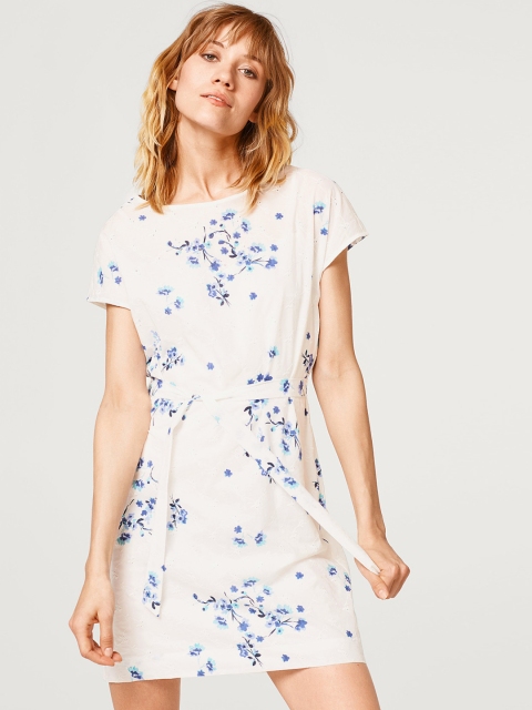 

ESPRIT Women White Printed A-Line Dress