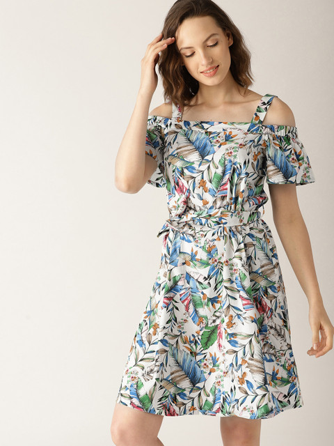 

ESPRIT Women White & Blue Printed A-Line Dress