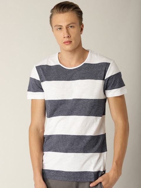 

ESPRIT Men Navy & White Striped Round Neck T-shirt, Navy blue
