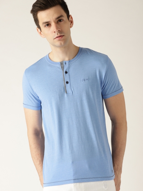 

ESPRIT Men Blue Solid Henley Neck T-shirt