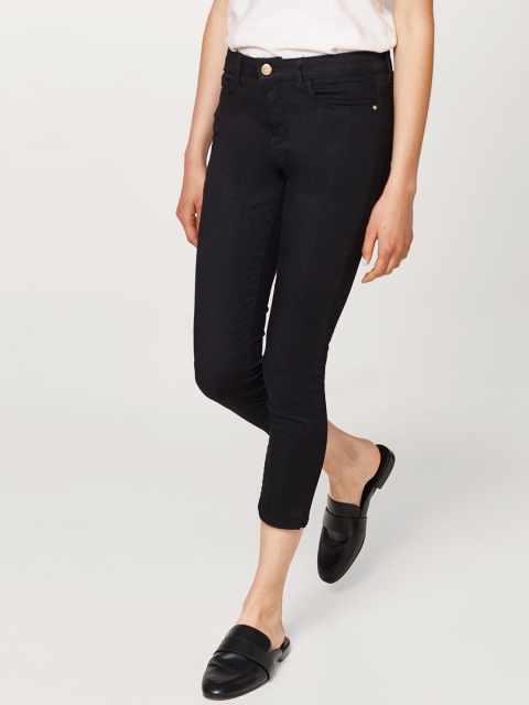 

ESPRIT Women Black Regular Fit Solid Cropped Trousers