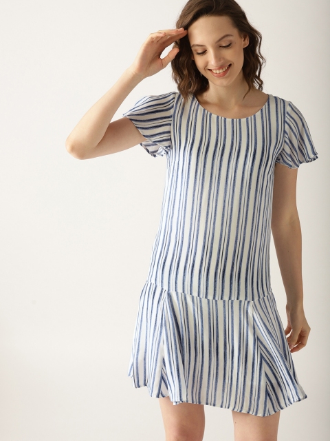 

ESPRIT Women White Striped Drop-Waist Dress