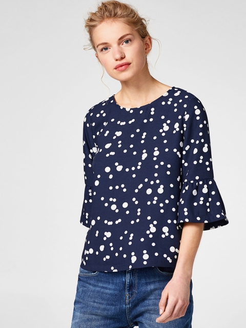 

ESPRIT Women Navy Blue & White Printed Top