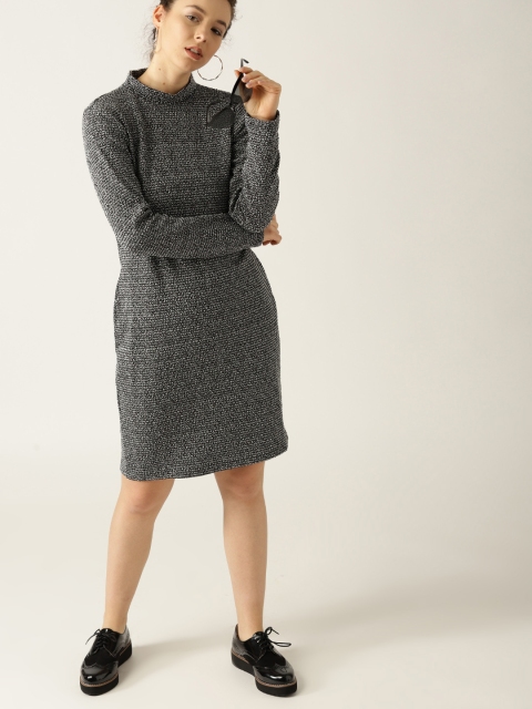 

ESPRIT Women Black Self Design A-Line Dress