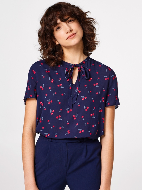 

ESPRIT Women Navy Blue Printed Top