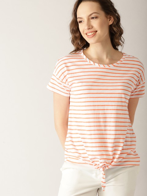

ESPRIT Women White & Orange Striped Top