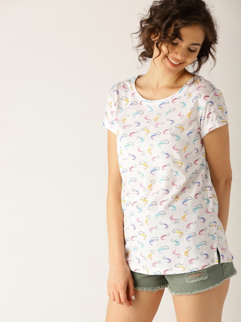 

ESPRIT Women White Printed Round Neck T-shirt