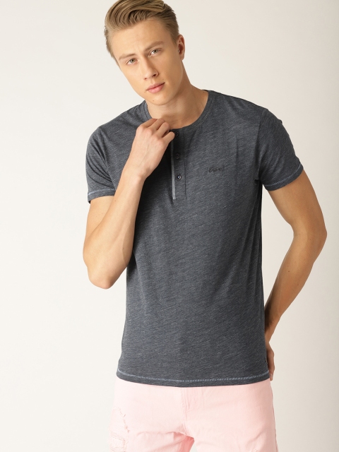 

ESPRIT Men Navy Blue Solid Henley Neck T-shirt