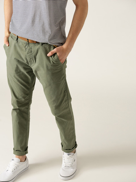 

ESPRIT Men Olive Green Slim Fit Solid Regular Trousers