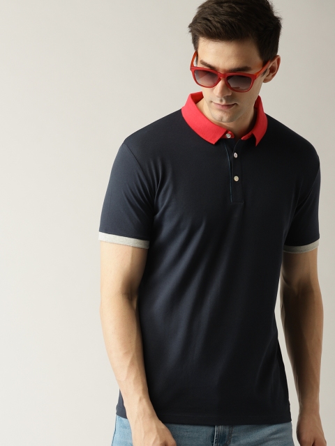 

ESPRIT Men Navy Blue Solid Polo Collar T-shirt