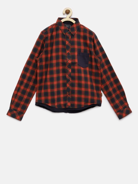 

Indian Terrain Boys Orange & Navy Blue Regular Fit Checked Casual Shirt