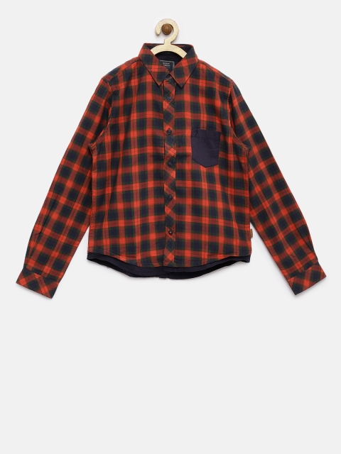 

Indian Terrain Boys Orange & Navy Blue Regular Fit Checked Casual Shirt