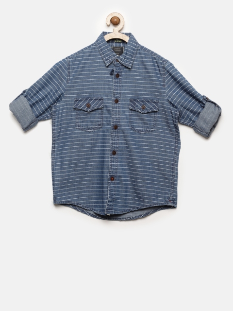 

Indian Terrain Boys Blue & White Regular Fit Striped Casual Shirt