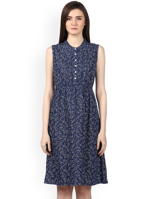 

Park Avenue Woman Women Navy Blue Printed Fit & Flare Dress