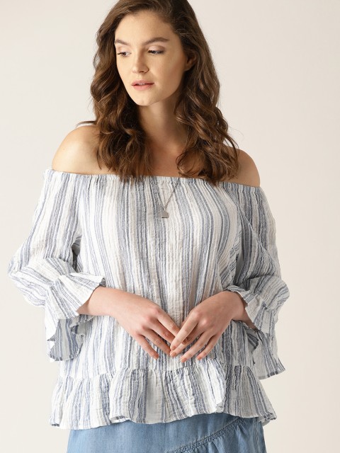 

ESPRIT Women Blue Striped Bardot Top