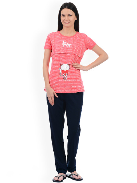 

Sweet Dreams Women Pink & Navy Blue Printed Night suit