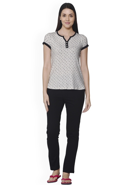 

Sweet Dreams Women White & Black Printed Night Suit
