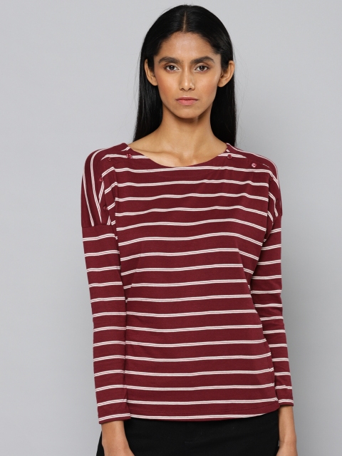 

Chemistry Women Maroon Striped Regular Top