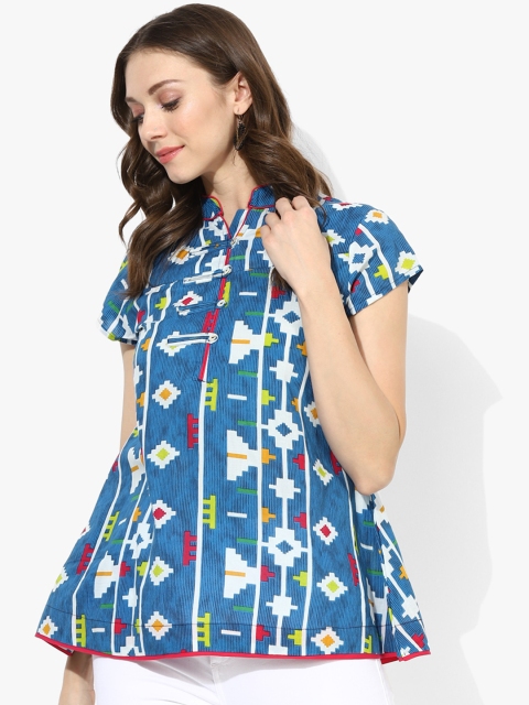 

Sangria Women Blue Printed A-Line Top