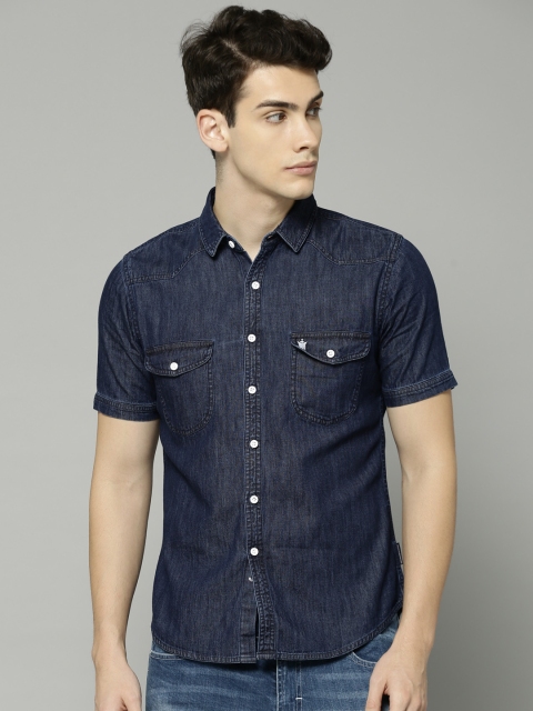 

French Connection Men Navy Blue Regular Fit Solid Casual Shirt