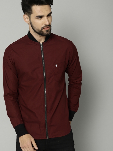 

French Connection Men Maroon Slim Fit Solid Casual Shirt