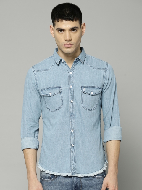 

French Connection Men Blue Slim Fit Solid Casual Shirt