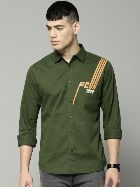 

French Connection Men Green Slim Fit Printed Casual Shirt
