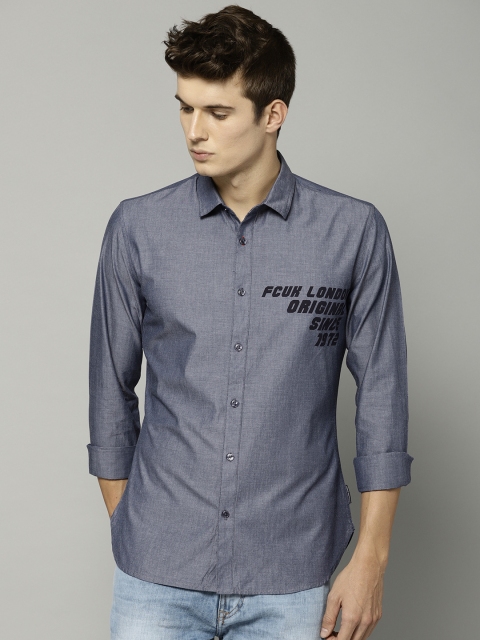 

French Connection Men Blue Regular Fit Printed Casual Shirt